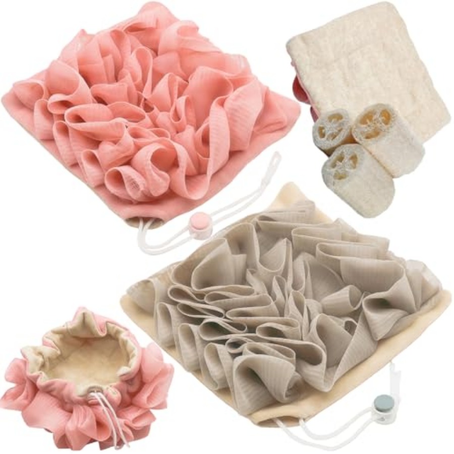 Body Loofah Natural - 2 Pcs bar soap Pouch Washcloth