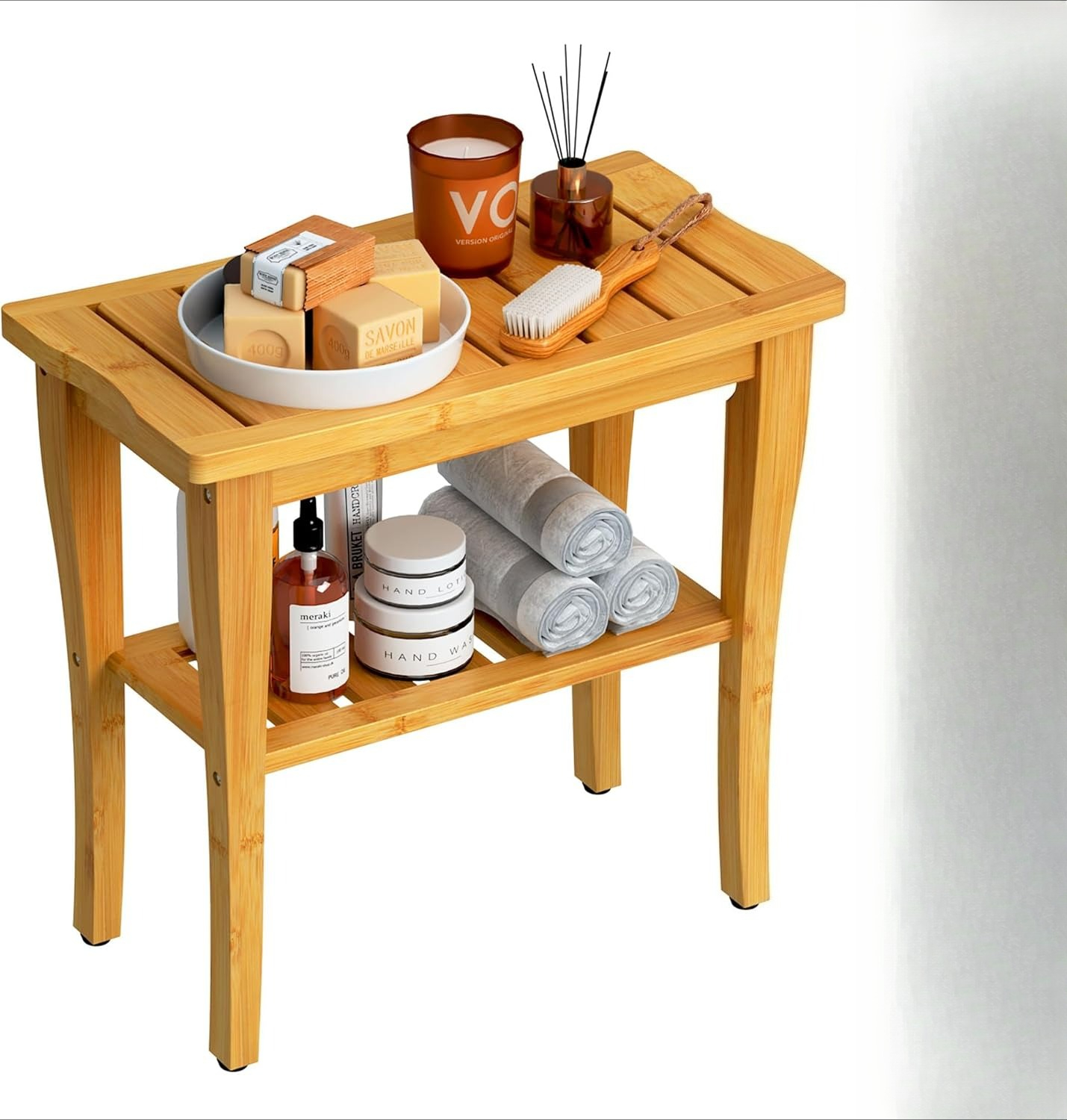 W Spa & Wellness - Bamboo Shower Bench Stool with Storage