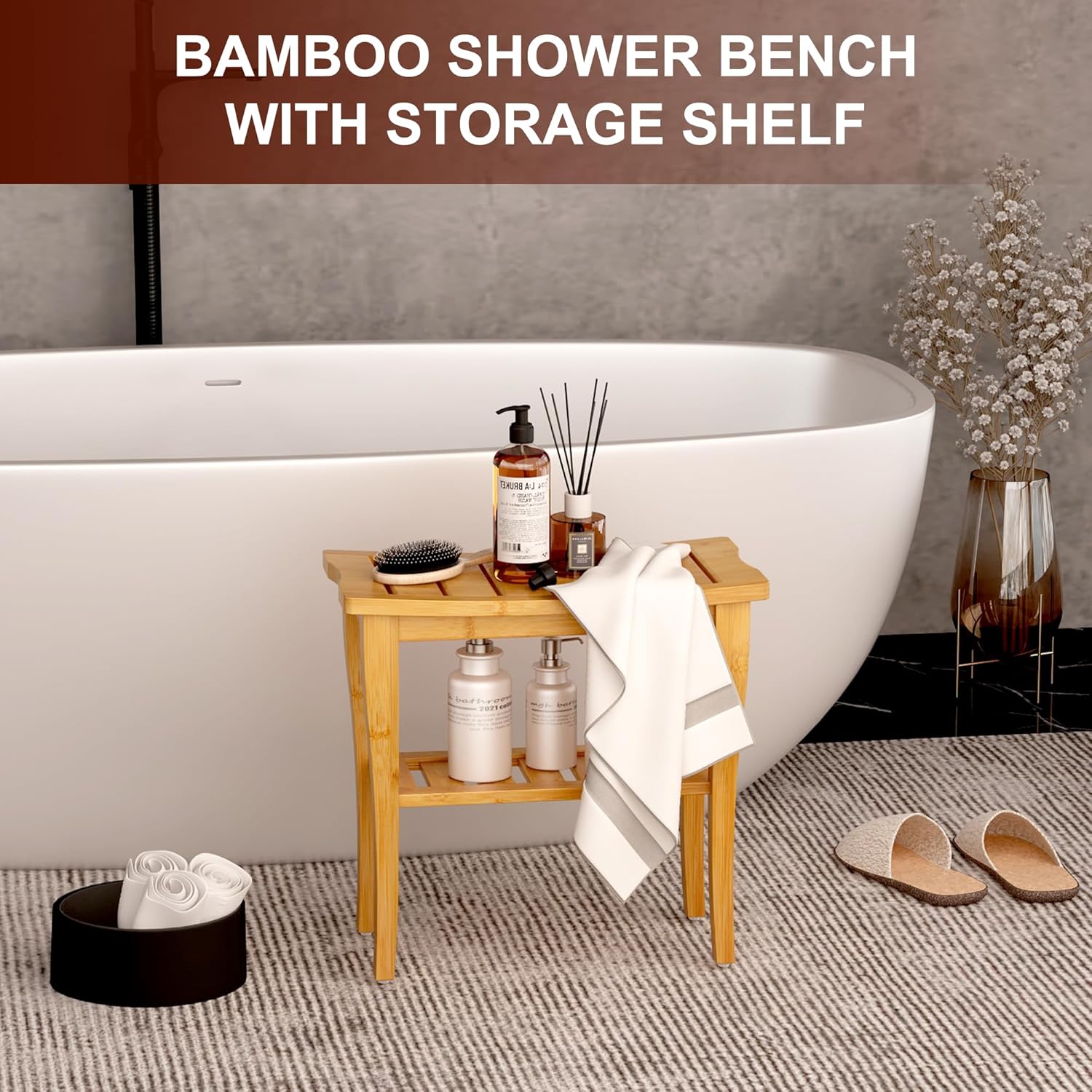 Bamboo Shower Bench Stool with - W Spa & Wellness avis et prix
