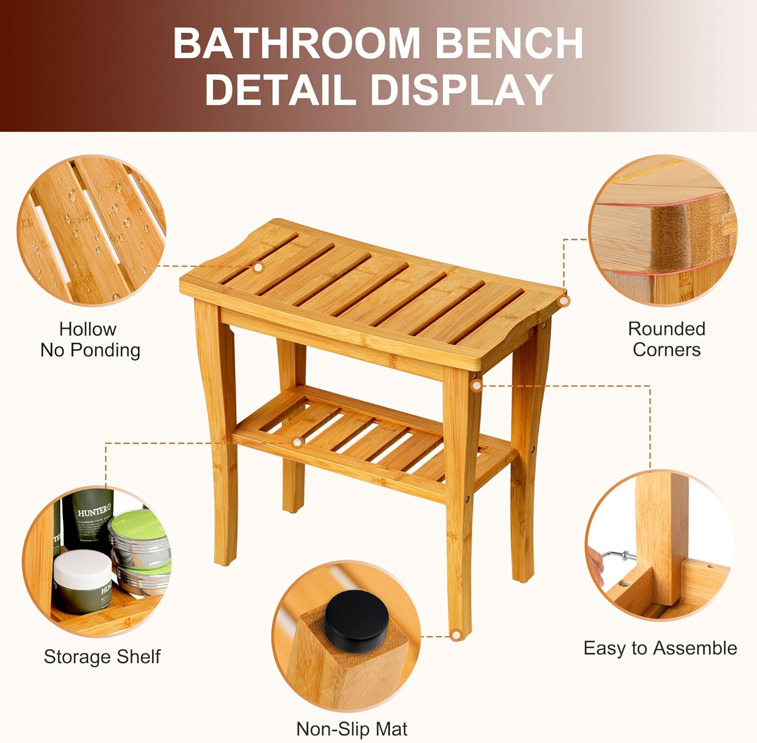 Bamboo Shower Bench Stool with - W Spa & Wellness avis et prix