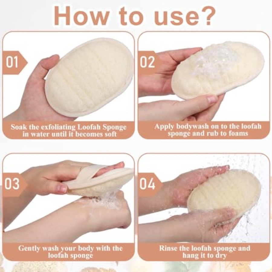 4 Pcs Natural Loofah Sponge, L - Body Loofah Natural avis et prix